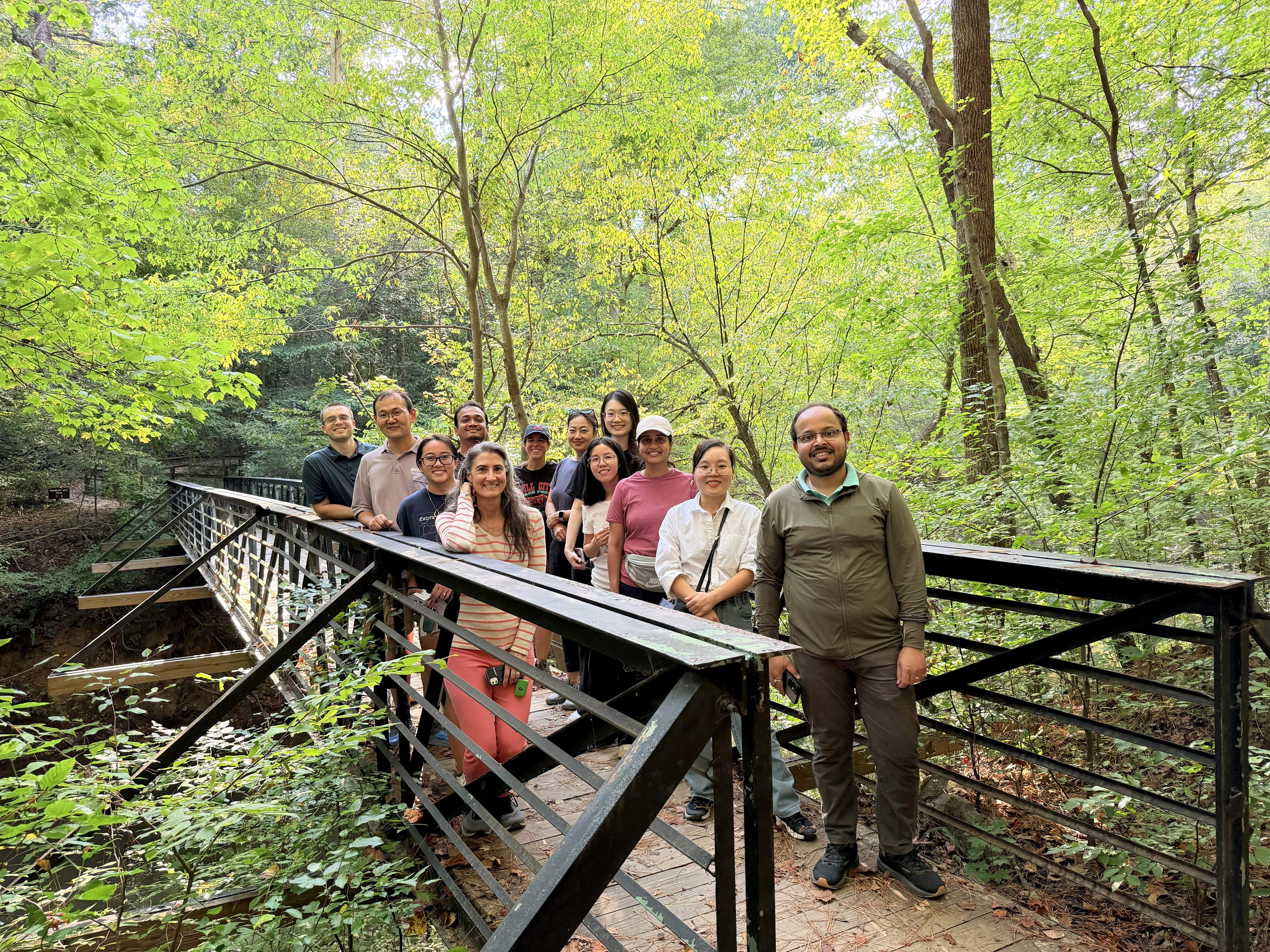 Members of the Zou Lab on a hike at Umstead State Park on October 16, 2026.