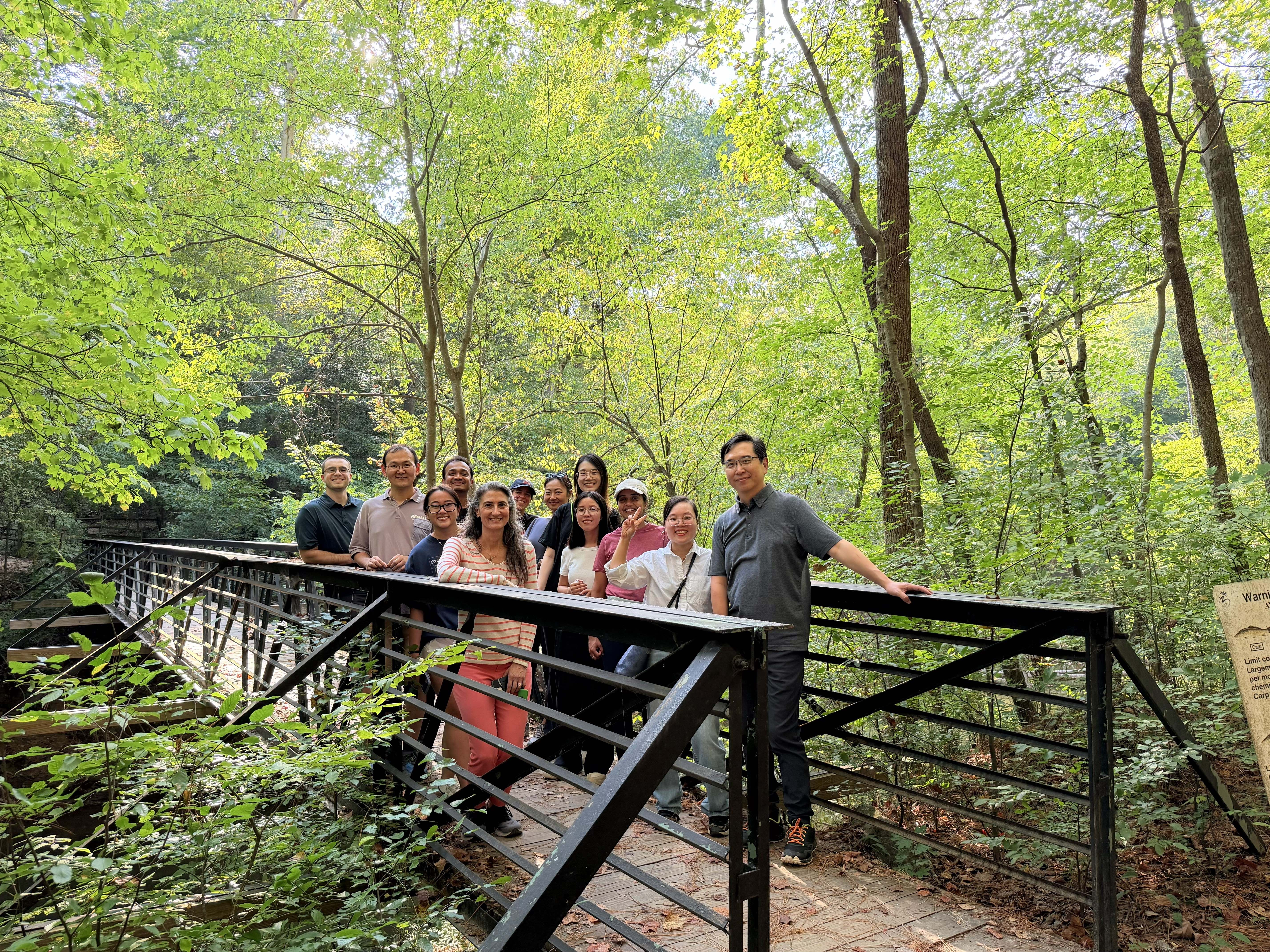 Members of the Zou Lab on a hike at Umstead State Park on October 16, 2026.
