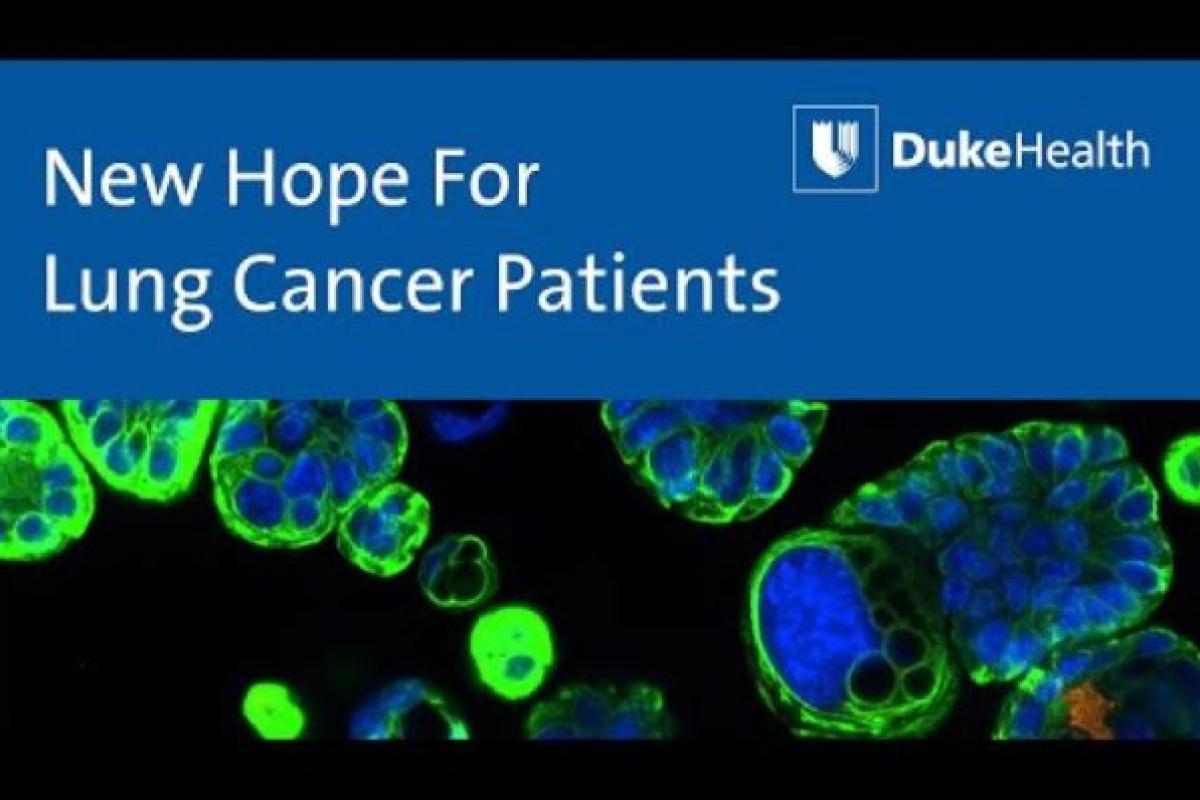 New Hope for Lung Cancer Patients graphic with blue and green cells