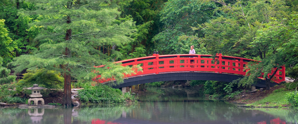red bridge in the Duke Gardens
