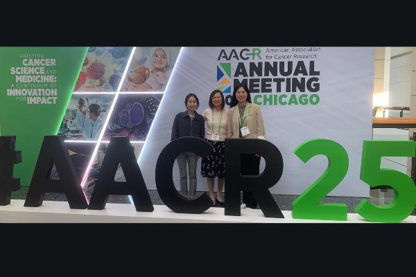 Arum Kim, Ling Cai, and Yao Yu at 2025 American Association for Cancer Research Conference
