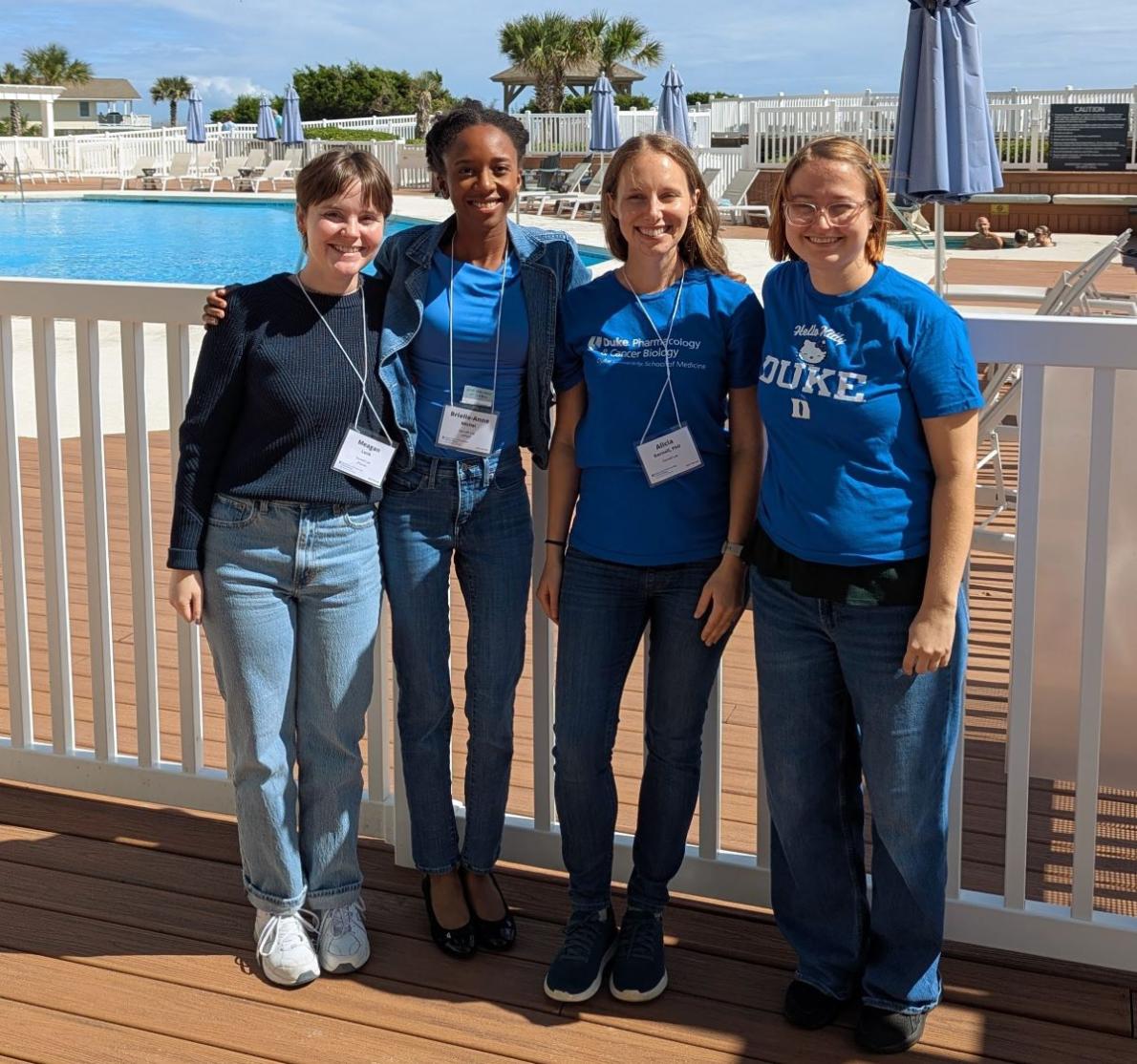 The Darnell lab at the 2025 PCB retreat in Wrightsville beach: graduate students Meagan Luck and Brielle-Anne Michel, Alicia Darnell, and postdoc Chloe Barrington-Ham.