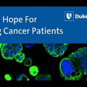 New Hope for Lung Cancer Patients graphic with blue and green cells
